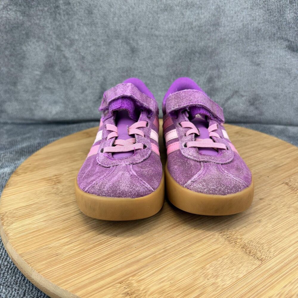 Adidas Shoes Girls Size 12 Purple Suede Sneakers Pink Accents HWK 1Y3010 - Picture 2 of 9